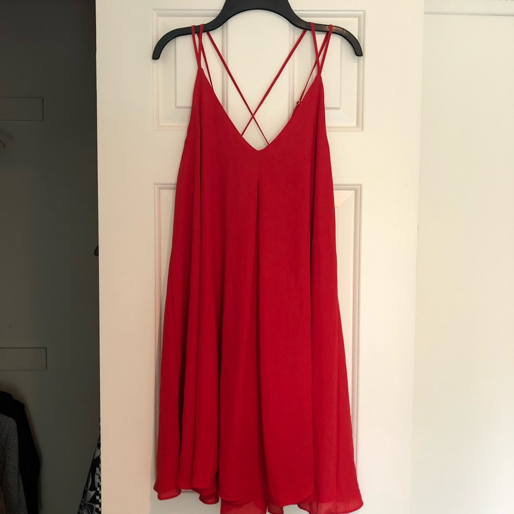 Red, strappy shift dress